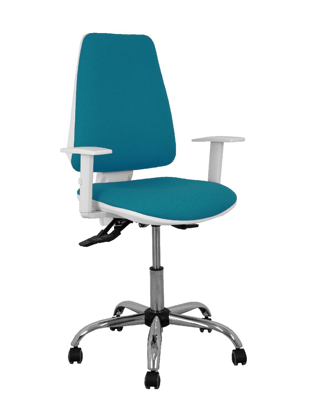 piqueras y crespo Silla Elche blanca asincro bali verde petróleo brazos regulables ruedas de parqué