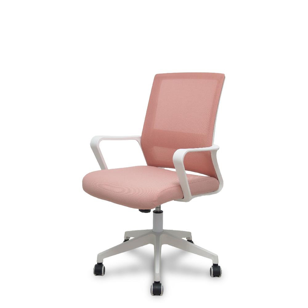 Piqueras Y Crespo Silla Ergo535 Blanca Basculante Respaldo Malla Rosa Asiento Tela Rosa Ruedas Nailon