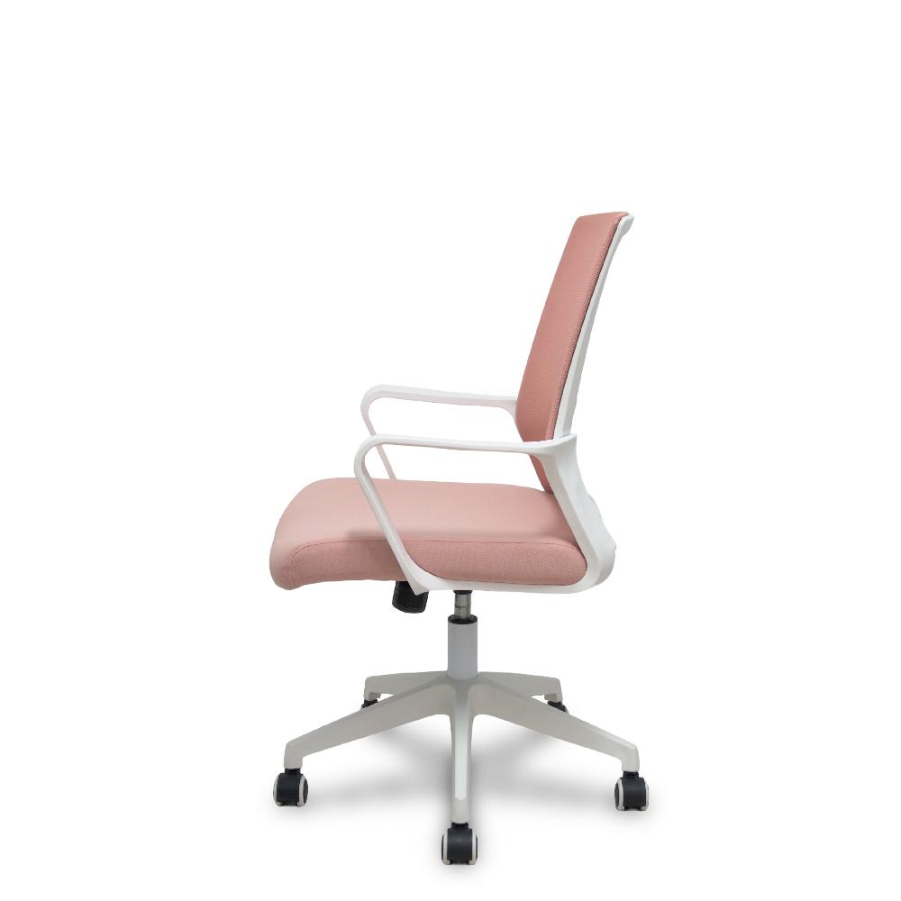 Piqueras Y Crespo Silla Ergo535 Blanca Basculante Respaldo Malla Rosa Asiento Tela Rosa Ruedas Nailon