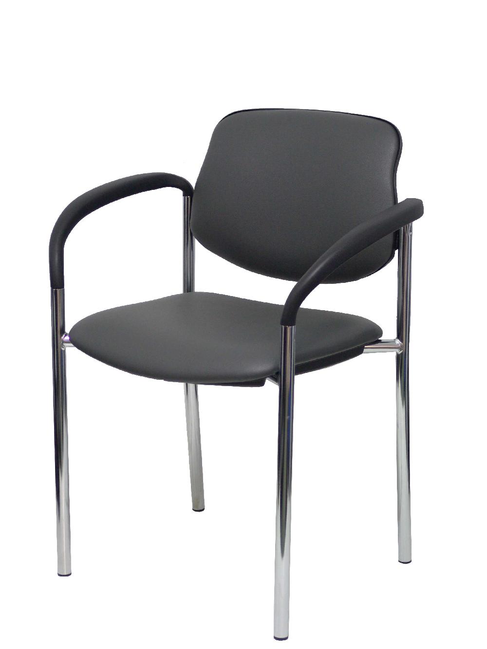 Piqueras Y Crespo Silla Fija Styl Similpiel Gris Oscuro Chasis Cromo Con Brazos