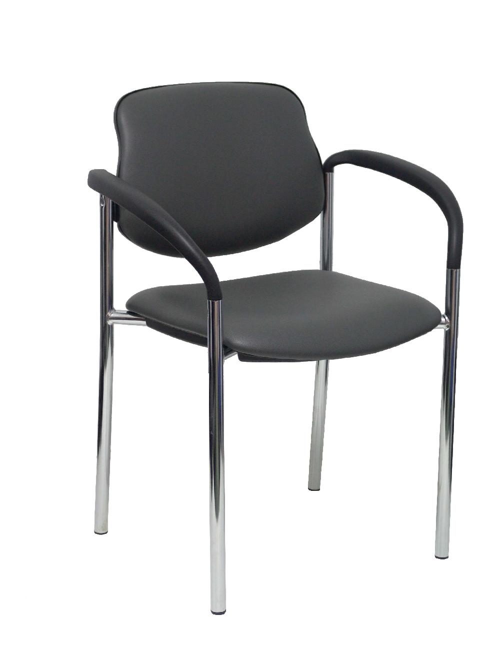 piqueras y crespo Silla fija Styl similpiel gris oscuro chasis cromo con brazos