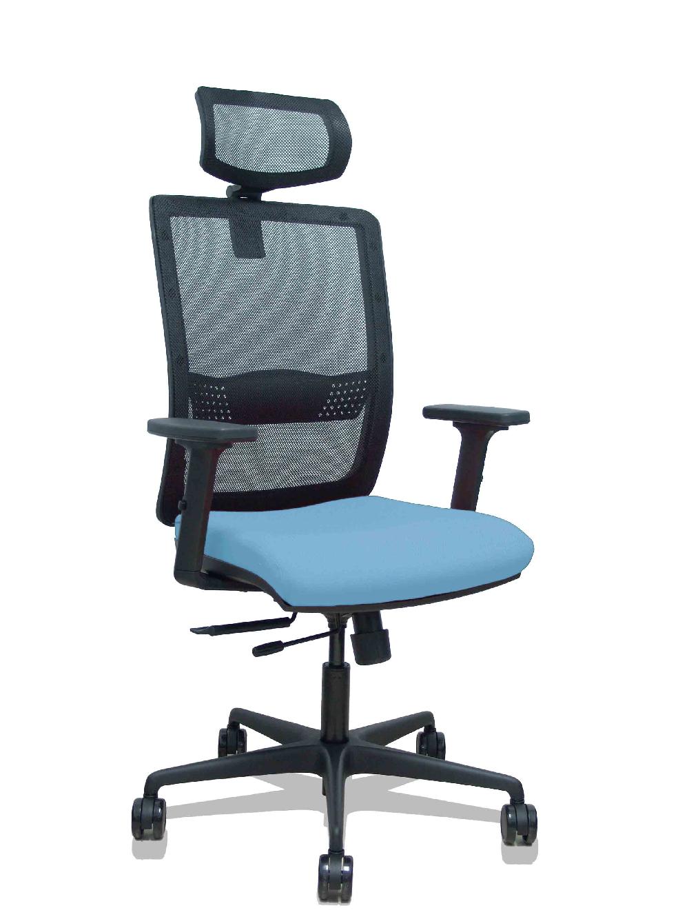 Piqueras Y Crespo Silla Haches Traslack Malla Negra Asiento Bali Azul Cielo Brazos 2D Ruedas 65mm Cabecero Regulable