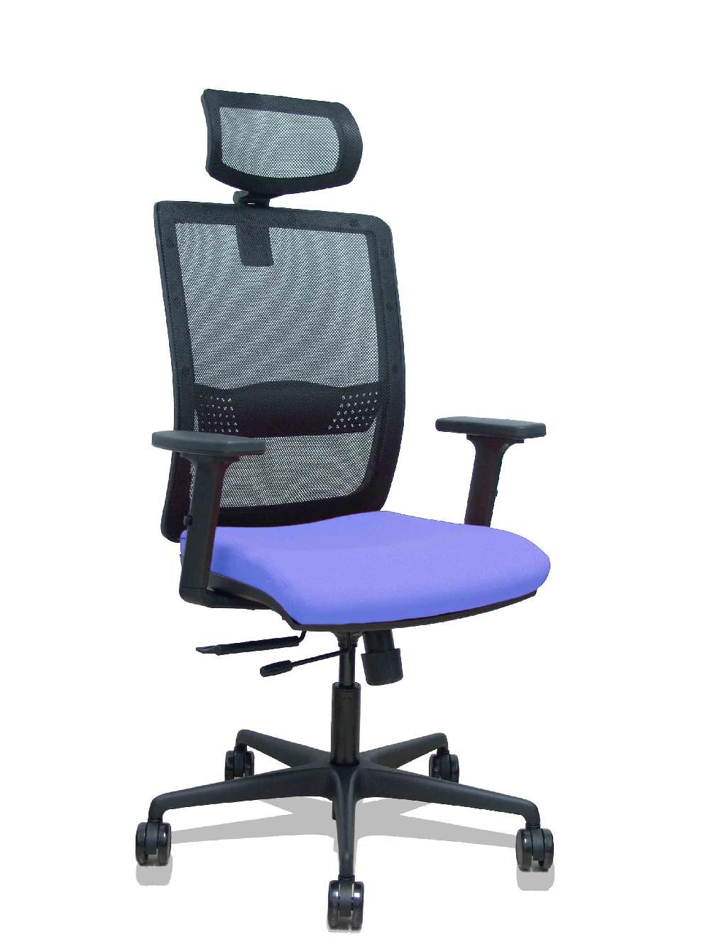 piqueras y crespo Silla Haches traslack malla negra asiento bali azul claro brazos 2D ruedas 65mm cabecero regulable