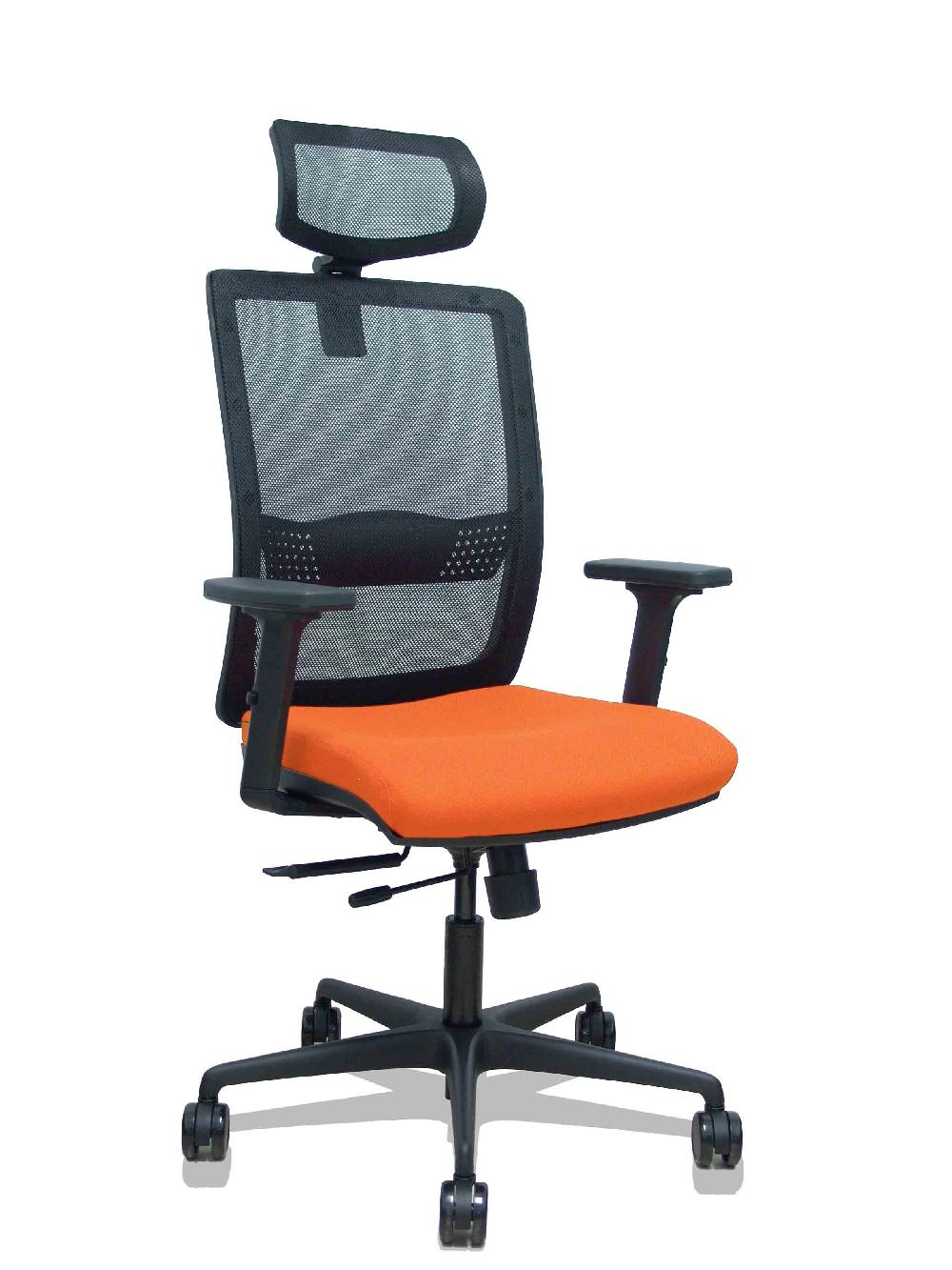 piqueras y crespo Silla Haches traslack malla negra asiento bali naranja brazos 2D ruedas 65mm cabecero regulable