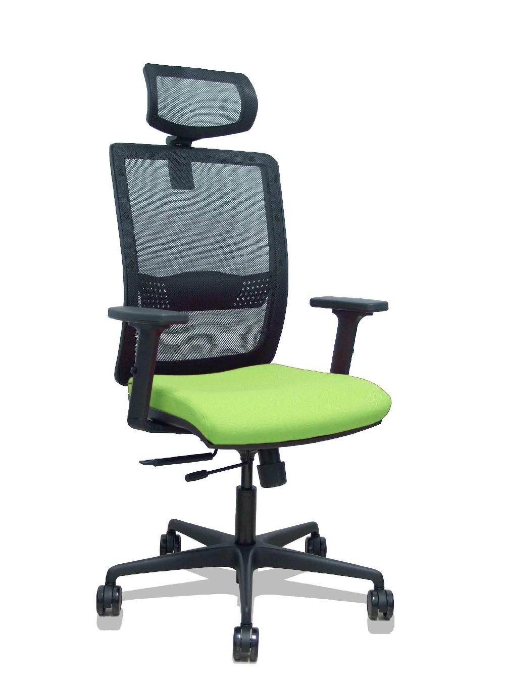 Piqueras Y Crespo Silla Haches Traslack Malla Negra Asiento Bali Pistacho Brazos 2D Ruedas 65mm Cabecero Regulable
