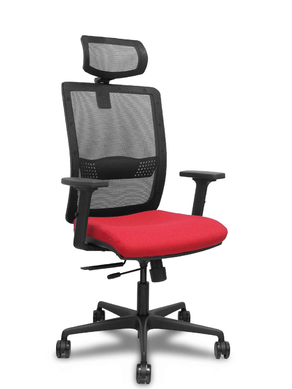 Piqueras Y Crespo Silla Haches Traslack Malla Negra Asiento Bali Rojo Brazos 2D Ruedas 65mm Cabecero Regulable