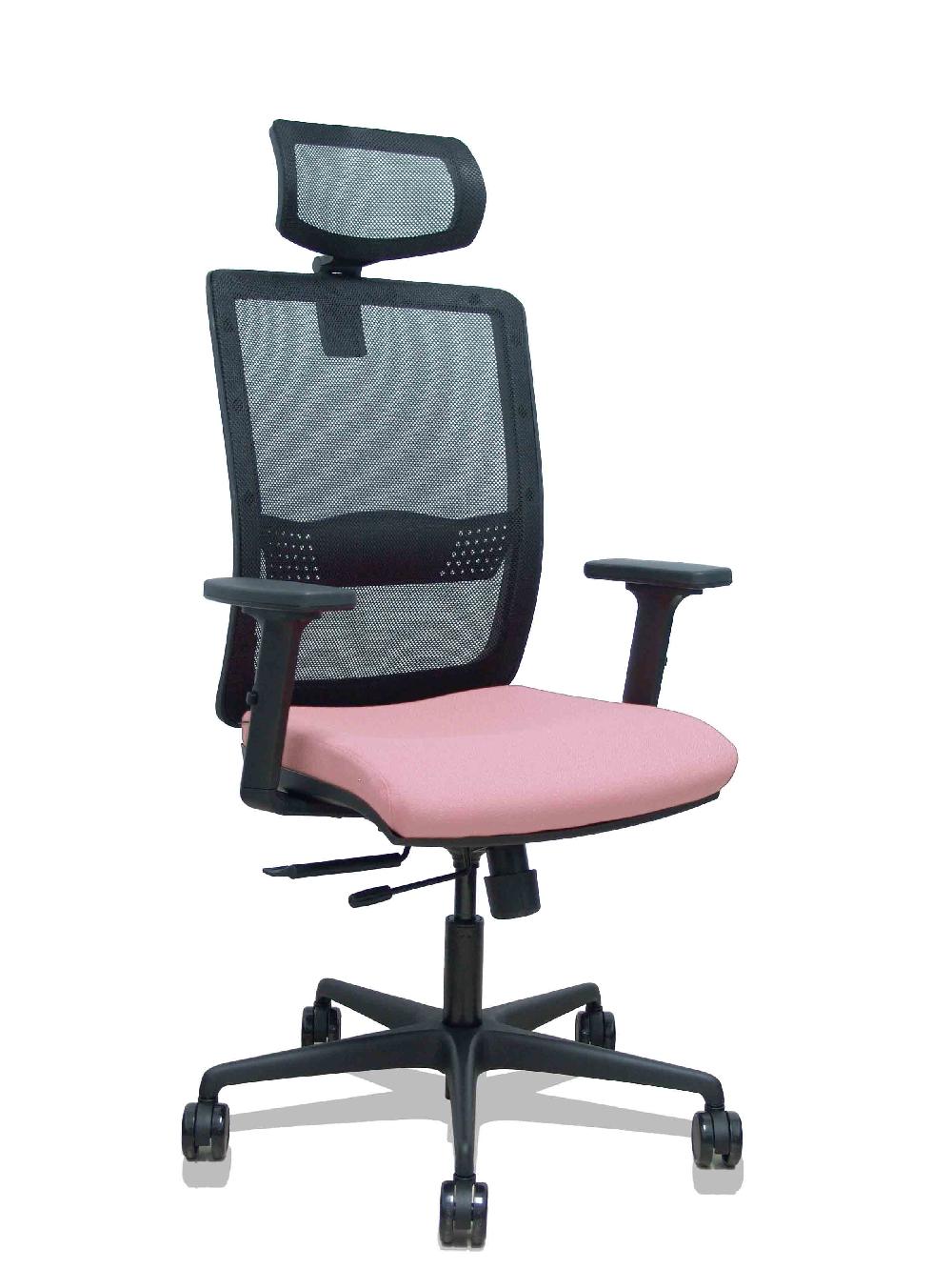 piqueras y crespo Silla Haches traslack malla negra asiento bali rosa brazos 2D ruedas 65mm cabecero regulable