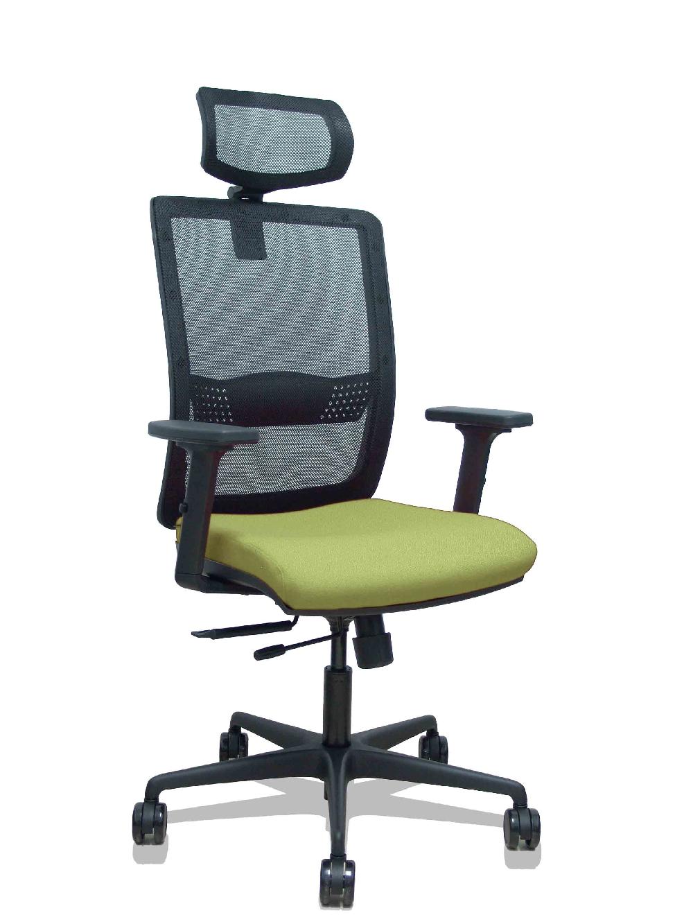 piqueras y crespo Silla Haches traslack malla negra asiento bali verde oliva brazos 2D ruedas 65mm cabecero regulable