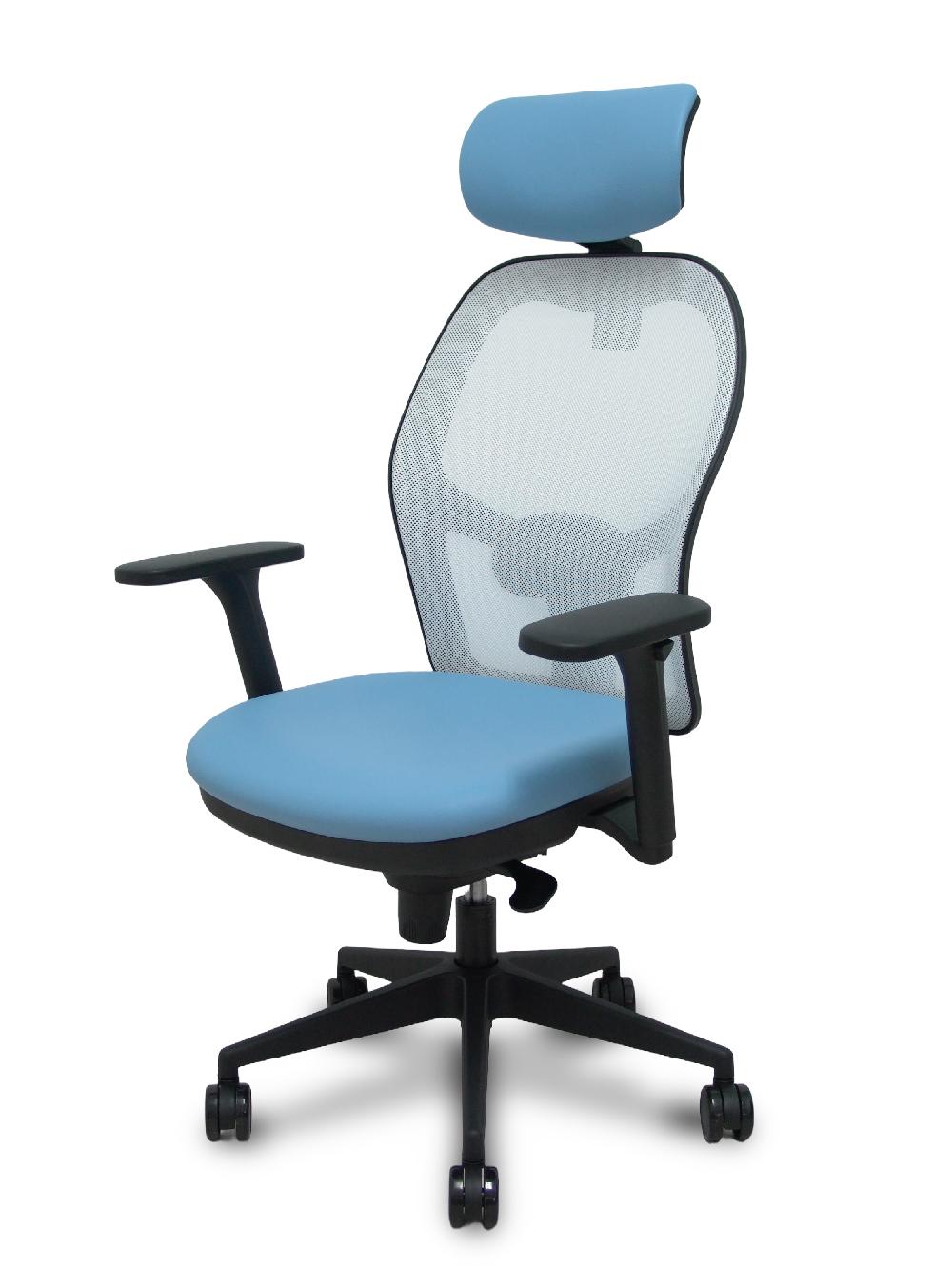 Piqueras Y Crespo Silla Jorquera Malla Blanca Asiento Similpiel Azul Claro Cabecero Regulable Brazos 3D