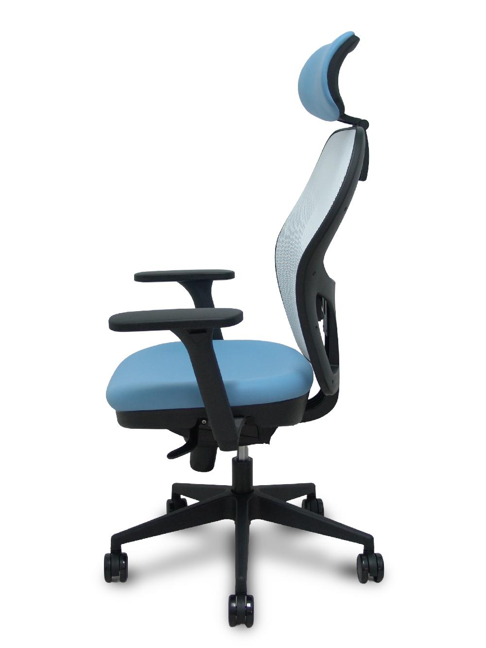 Piqueras Y Crespo Silla Jorquera Malla Blanca Asiento Similpiel Azul Claro Cabecero Regulable Brazos 3D