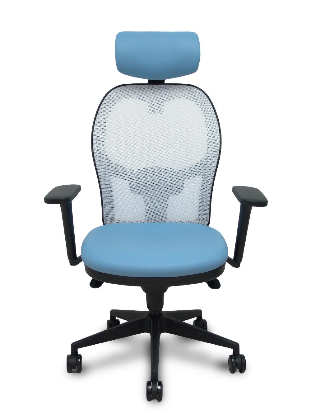 Piqueras Y Crespo Silla Jorquera Malla Blanca Asiento Similpiel Azul Claro Cabecero Regulable Brazos 3D