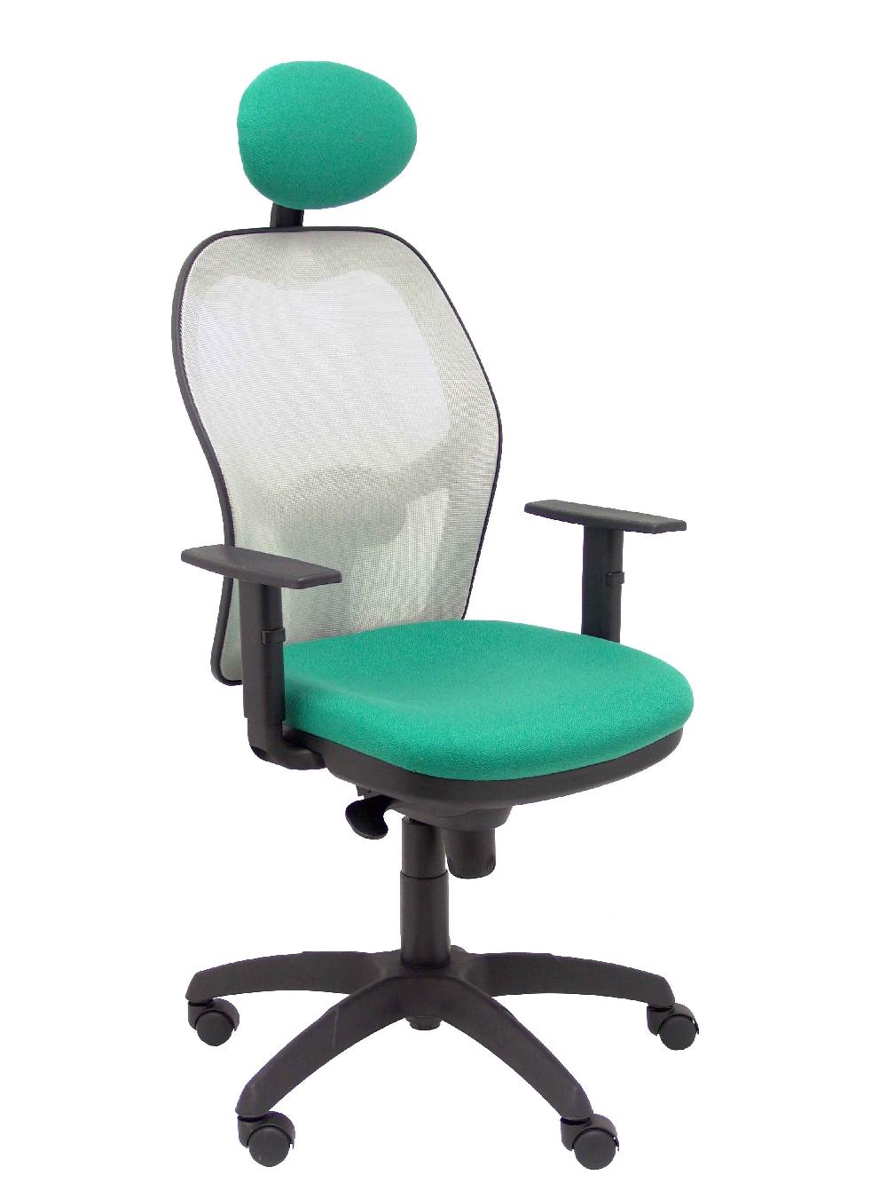 piqueras y crespo Silla Jorquera malla gris asiento bali verde esmeralda con cabecero fijo