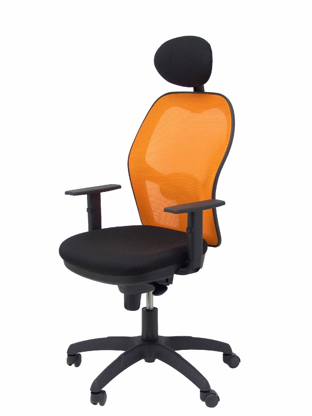 Piqueras Y Crespo Silla Jorquera Malla Naranja Asiento Bali Negro Con Cabecero Fijo