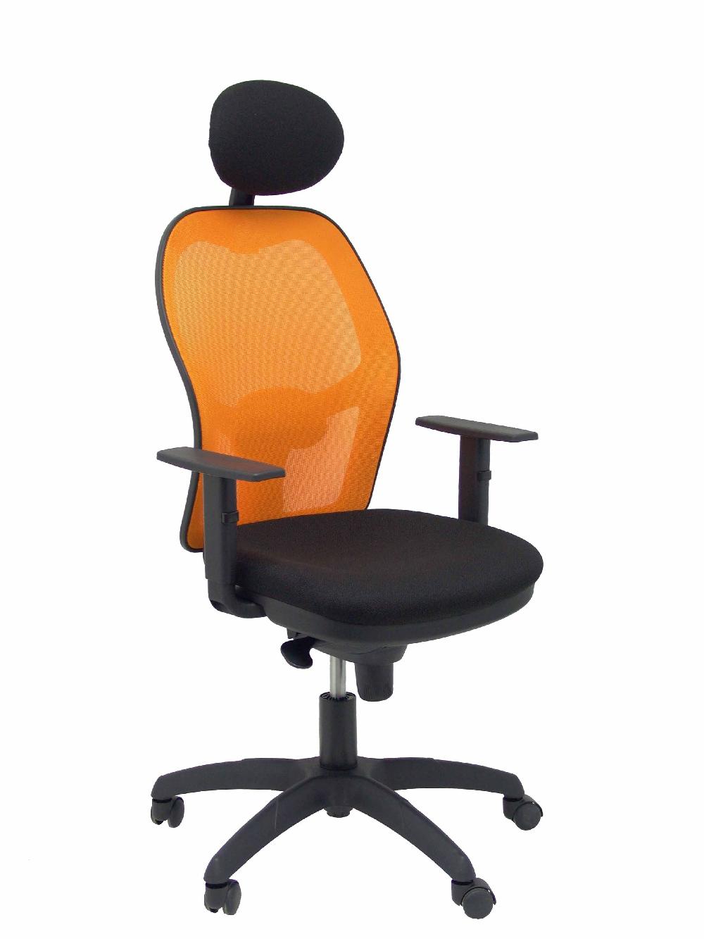 piqueras y crespo Silla Jorquera malla naranja asiento bali negro con cabecero fijo