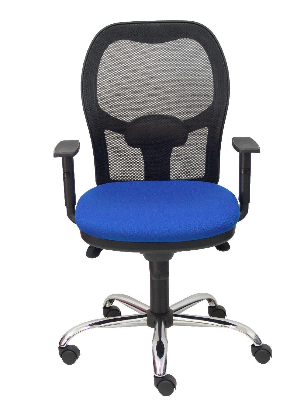 Piqueras Y Crespo Silla Jorquera Malla Negra Asiento Bali Azul Brazos Regulables Base Cromada