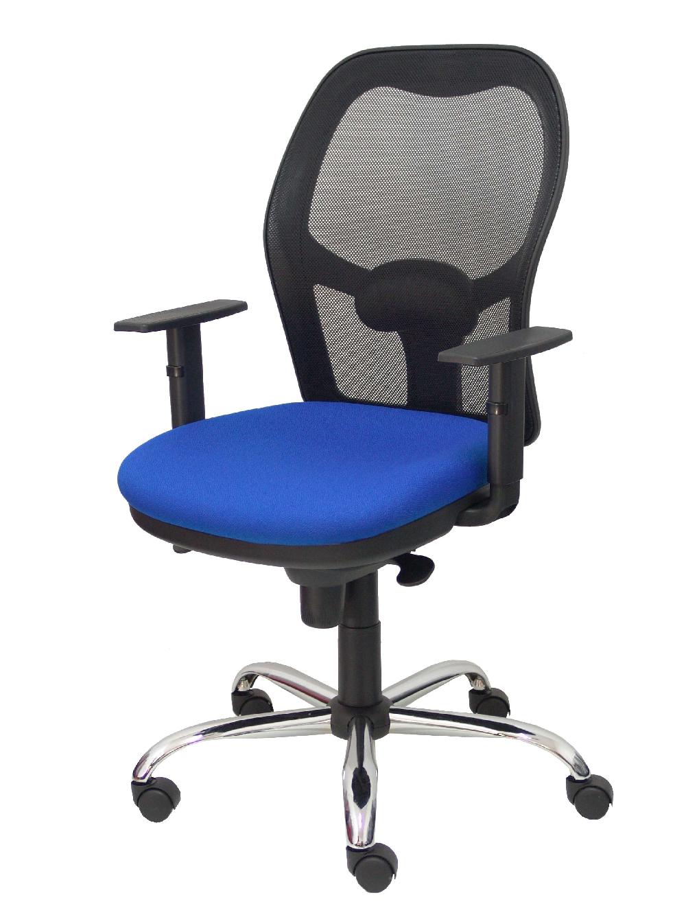 Piqueras Y Crespo Silla Jorquera Malla Negra Asiento Bali Azul Brazos Regulables Base Cromada