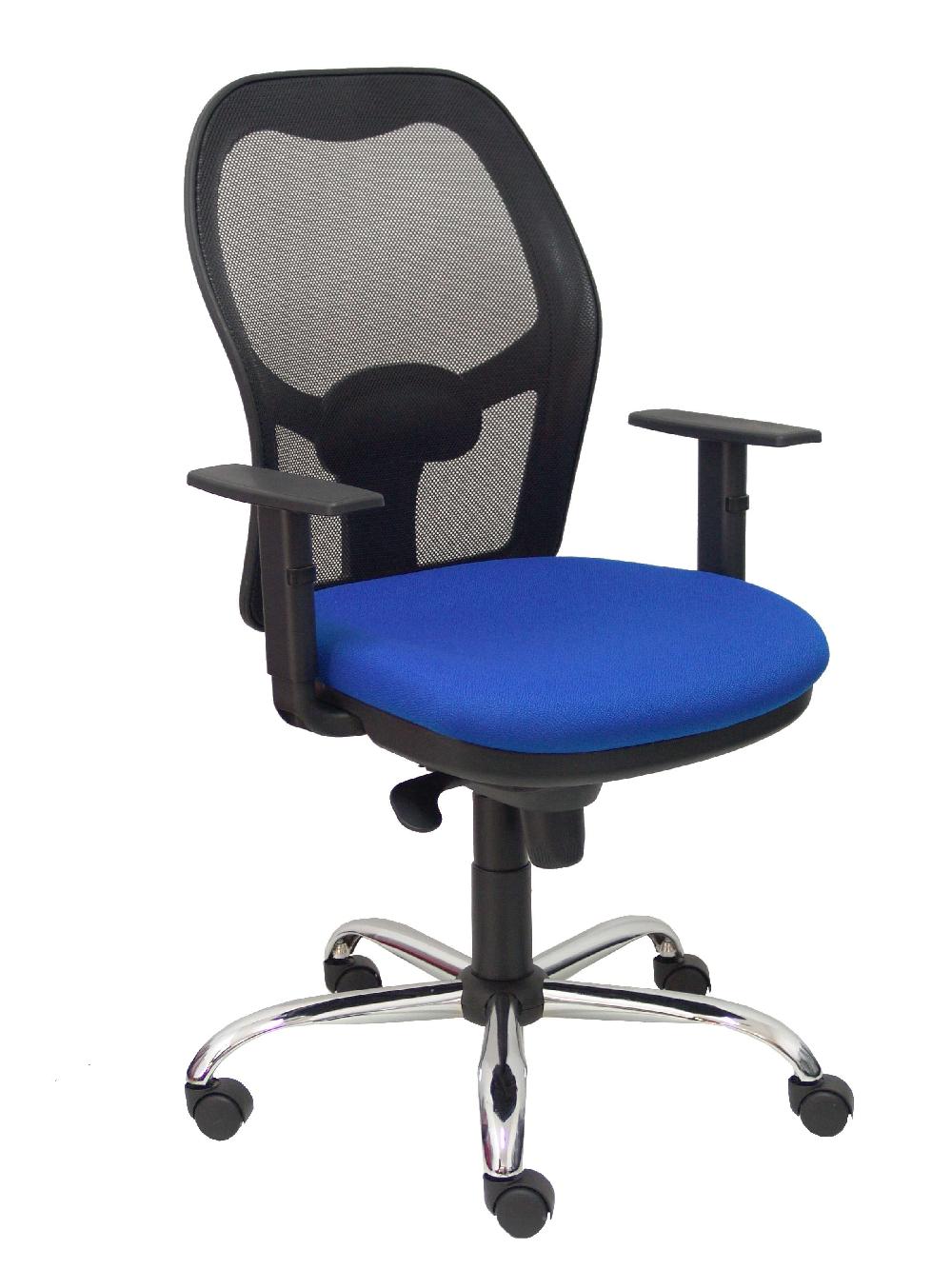 Piqueras Y Crespo Silla Jorquera Malla Negra Asiento Bali Azul Brazos Regulables Base Cromada