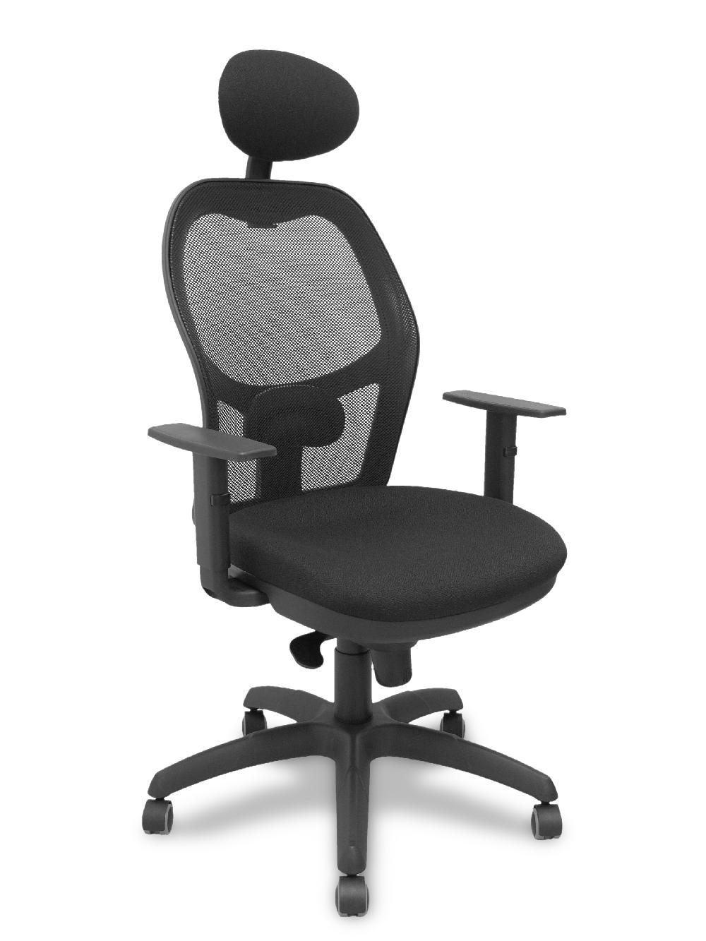 piqueras y crespo Silla Jorquera malla negra asiento bali negro con cabecero fijo y ruedas de parqué