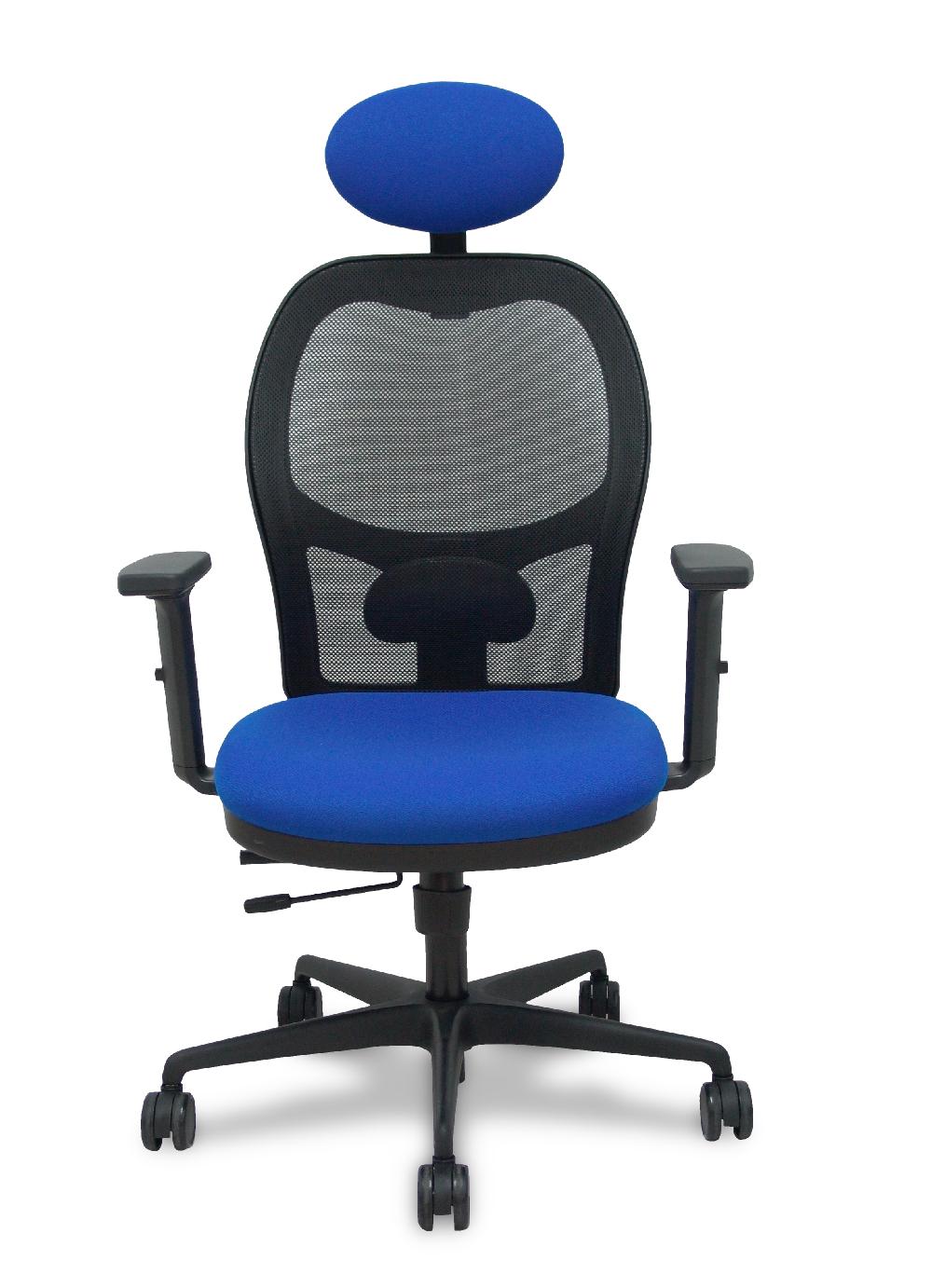 piqueras y crespo Silla Jorquera traslack malla negra asiento bali azul brazos 2D cabecero fijo