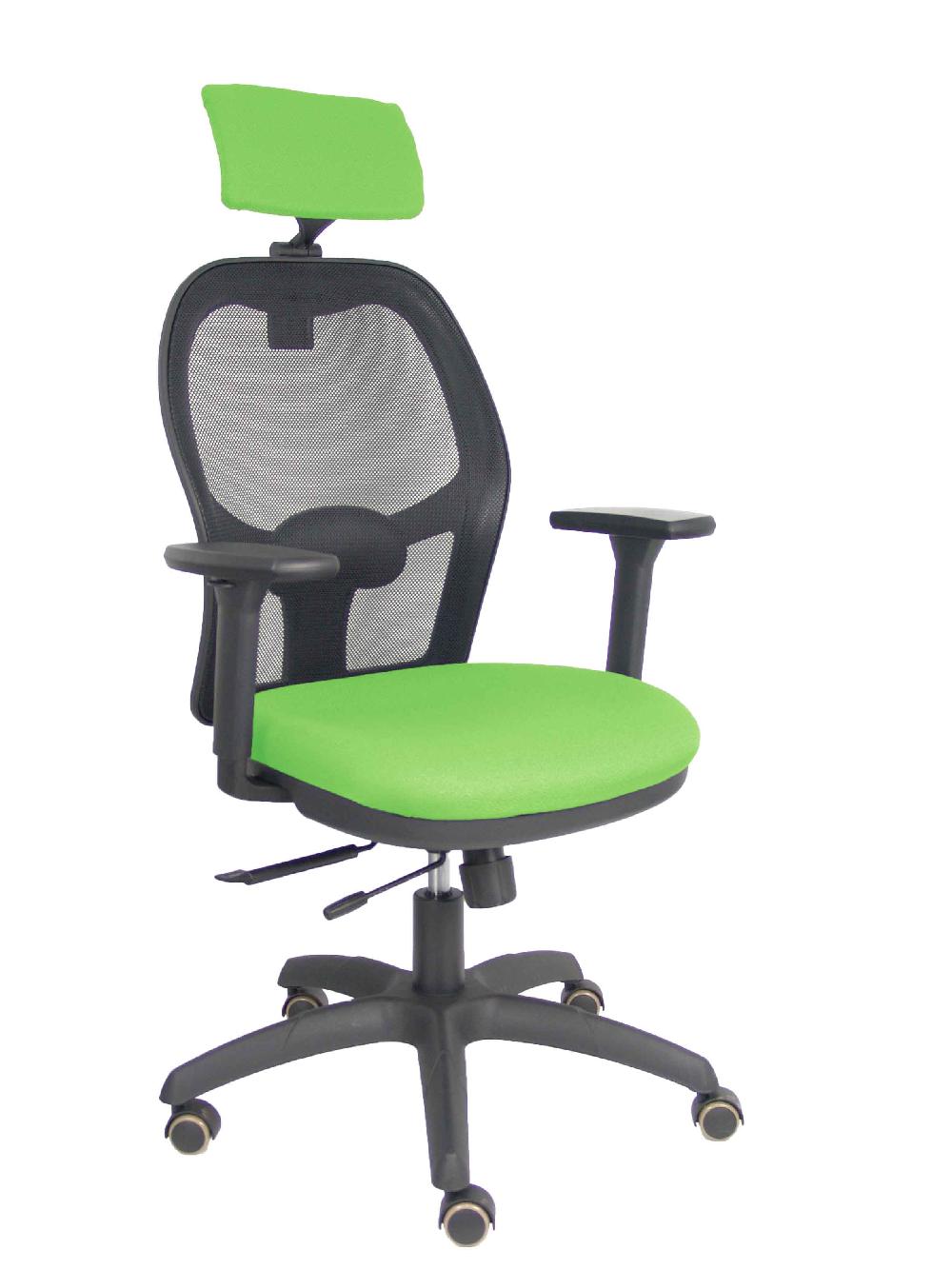 piqueras y crespo Silla Jorquera traslack malla negra asiento bali pistacho brazos 3D cabecero regulable