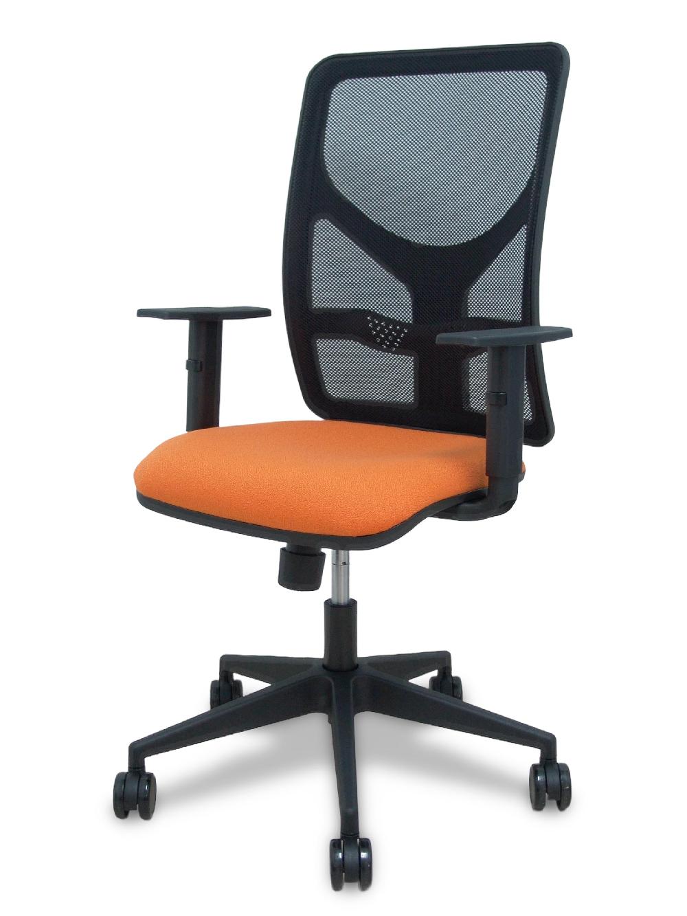 Piqueras Y Crespo Silla Motilla Malla Negra Asiento Bali Naranja Brazo Regulable Ruedas 65mm