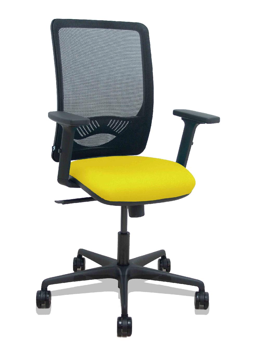 Piqueras Y Crespo Silla Zulema Sincro Malla Negra Asiento Bali Amarillo Brazos 2D Ruedas 65mm