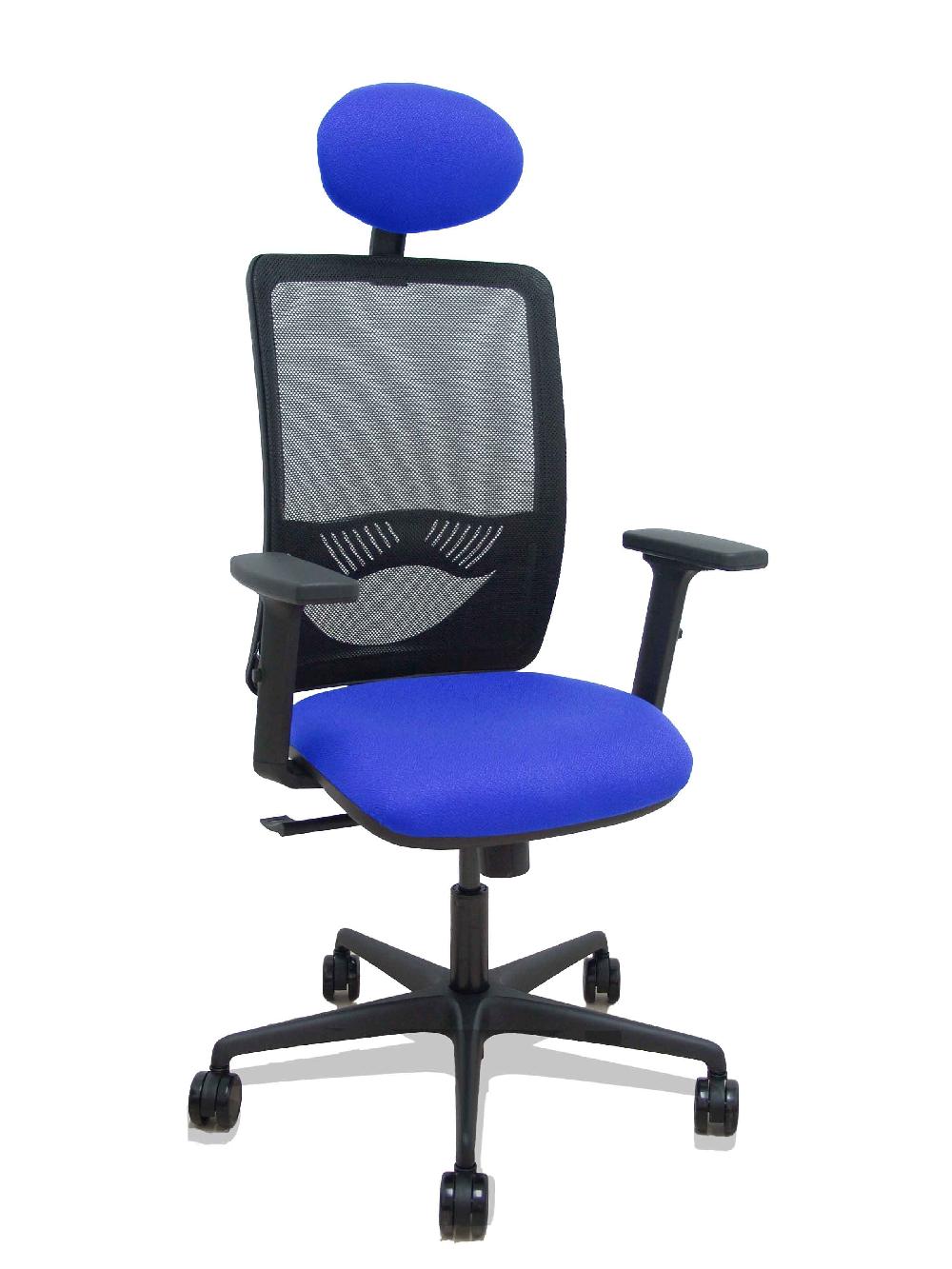 piqueras y crespo Silla Zulema sincro malla negra asiento bali azul brazos 2D ruedas 65mm cabecero