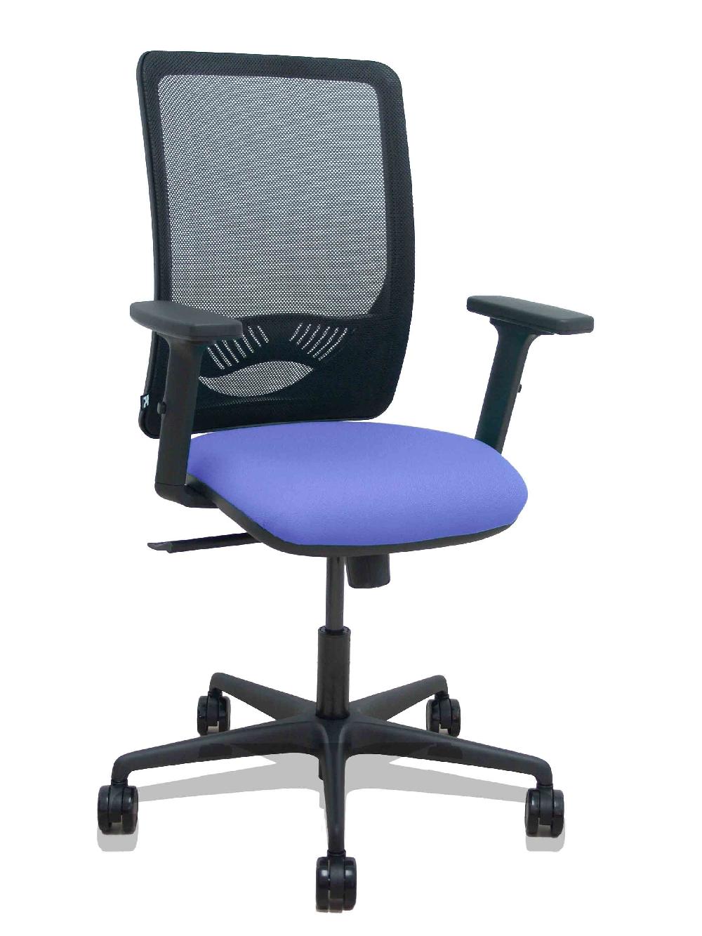 piqueras y crespo Silla Zulema sincro malla negra asiento bali azul claro brazos 2D ruedas 65mm