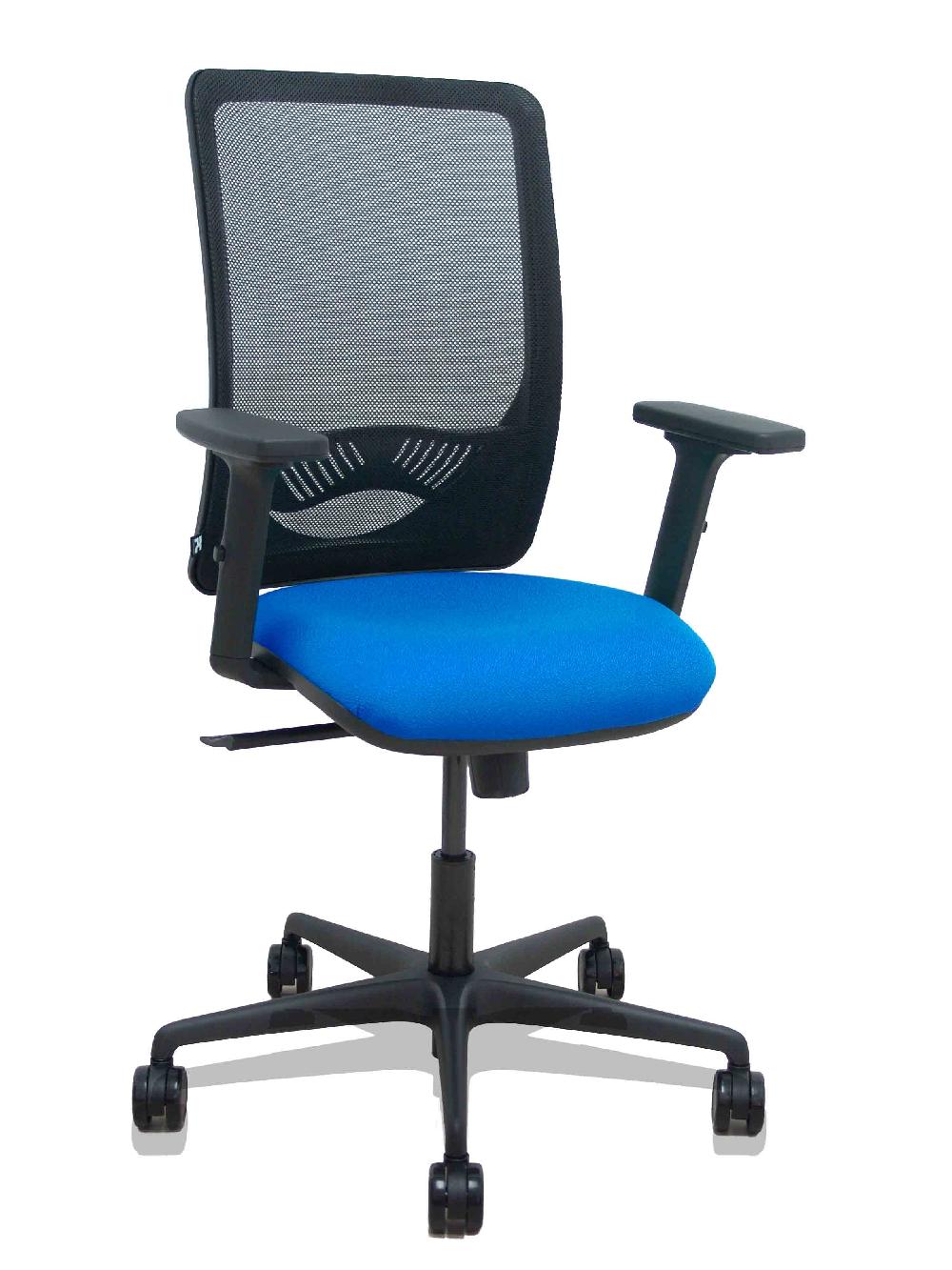piqueras y crespo Silla Zulema sincro malla negra asiento bali azul brazos 2D ruedas 65mm