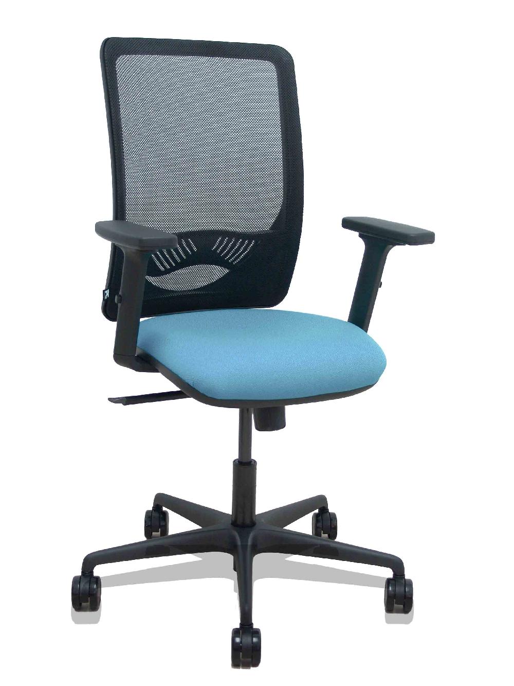 piqueras y crespo Silla Zulema sincro malla negra asiento bali azul cielo brazos 2D ruedas 65mm