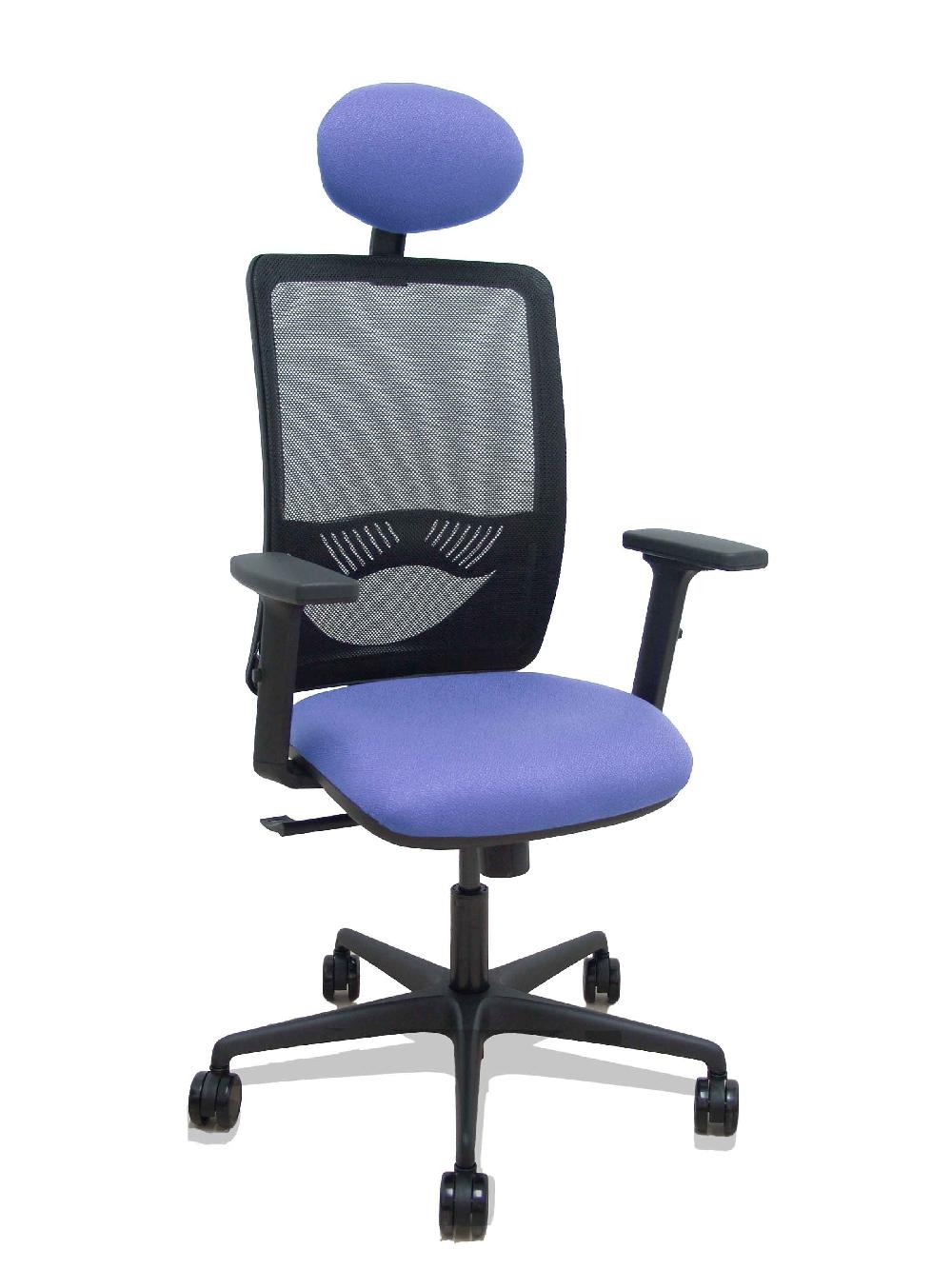 piqueras y crespo Silla Zulema sincro malla negra asiento bali azul claro brazos 2D ruedas 65mm cabecero