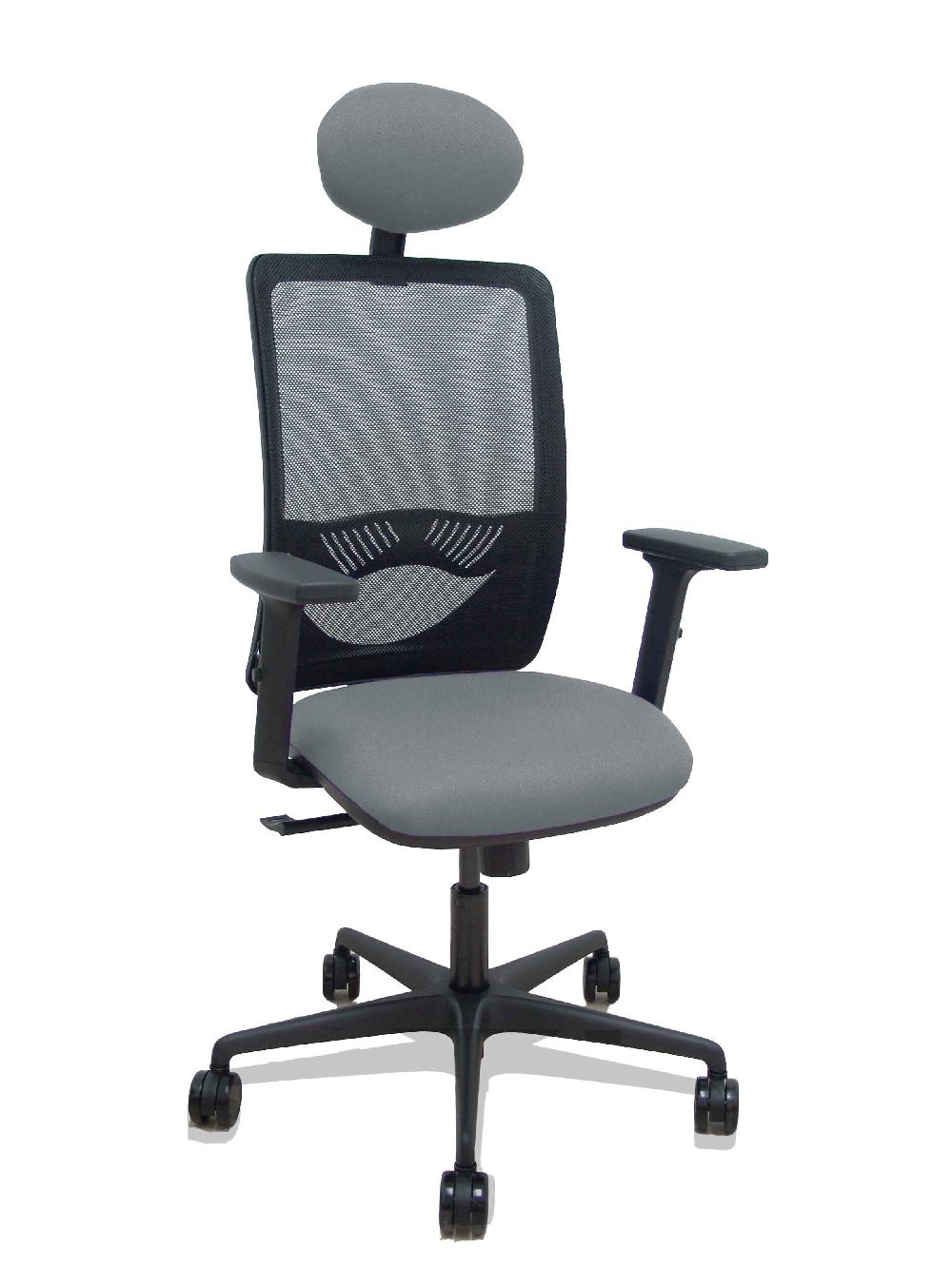 piqueras y crespo Silla Zulema sincro malla negra asiento bali gris brazos 2D ruedas 65mm cabecero