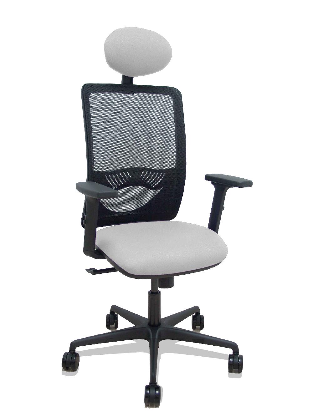 piqueras y crespo Silla Zulema sincro malla negra asiento bali gris claro brazos 2D ruedas 65mm cabecero