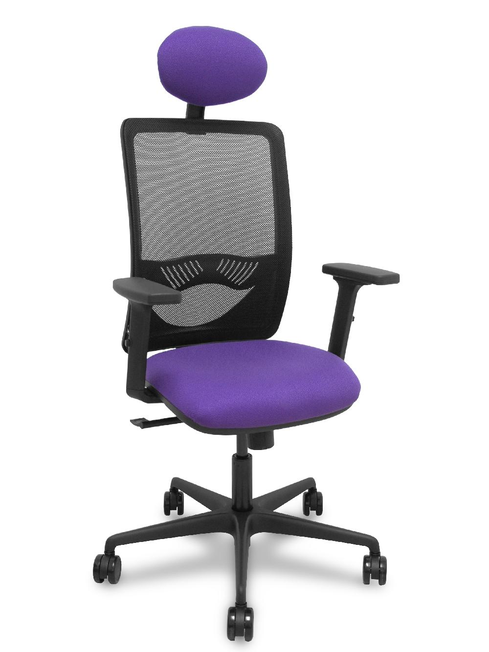 piqueras y crespo Silla Zulema sincro malla negra asiento bali lila brazos 2D ruedas 65mm cabecero