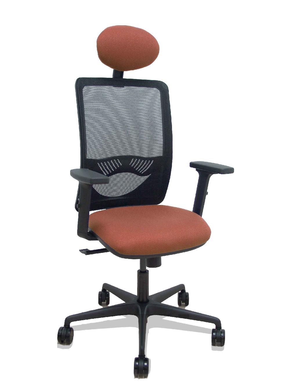 piqueras y crespo Silla Zulema sincro malla negra asiento bali marrón brazos 2D ruedas 65mm cabecero