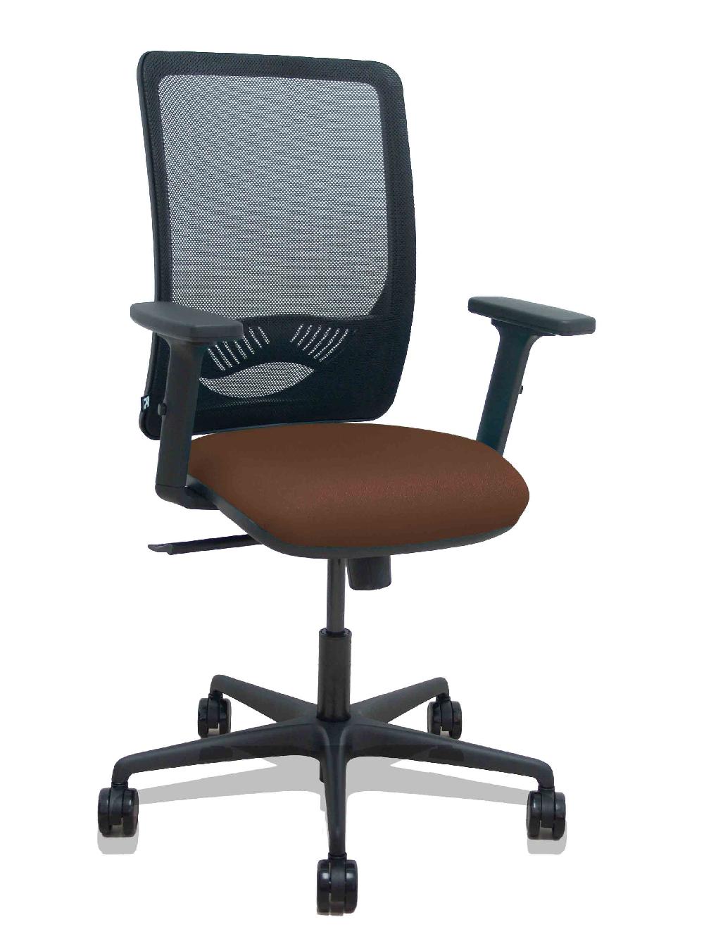 piqueras y crespo Silla Zulema sincro malla negra asiento bali marrón oscuro brazos 2D ruedas 65mm