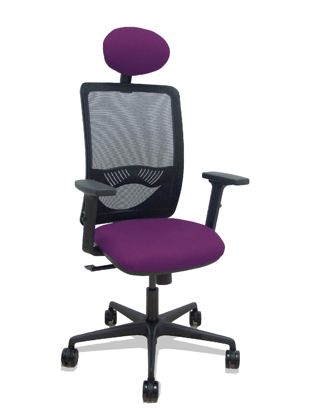 piqueras y crespo Silla Zulema sincro malla negra asiento bali morado brazos 2D ruedas 65mm cabecero