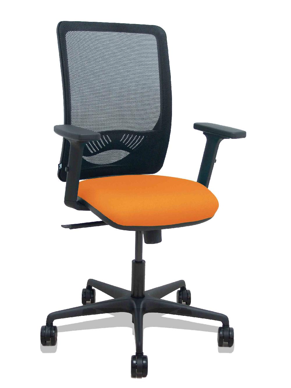 piqueras y crespo Silla Zulema sincro malla negra asiento bali naranja brazos 2D ruedas 65mm