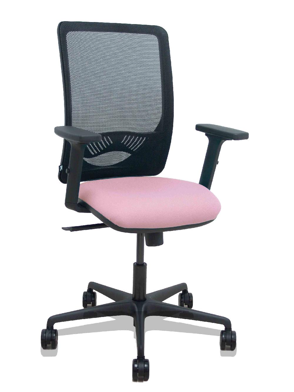 piqueras y crespo Silla Zulema sincro malla negra asiento bali rosa brazos 2D ruedas 65mm