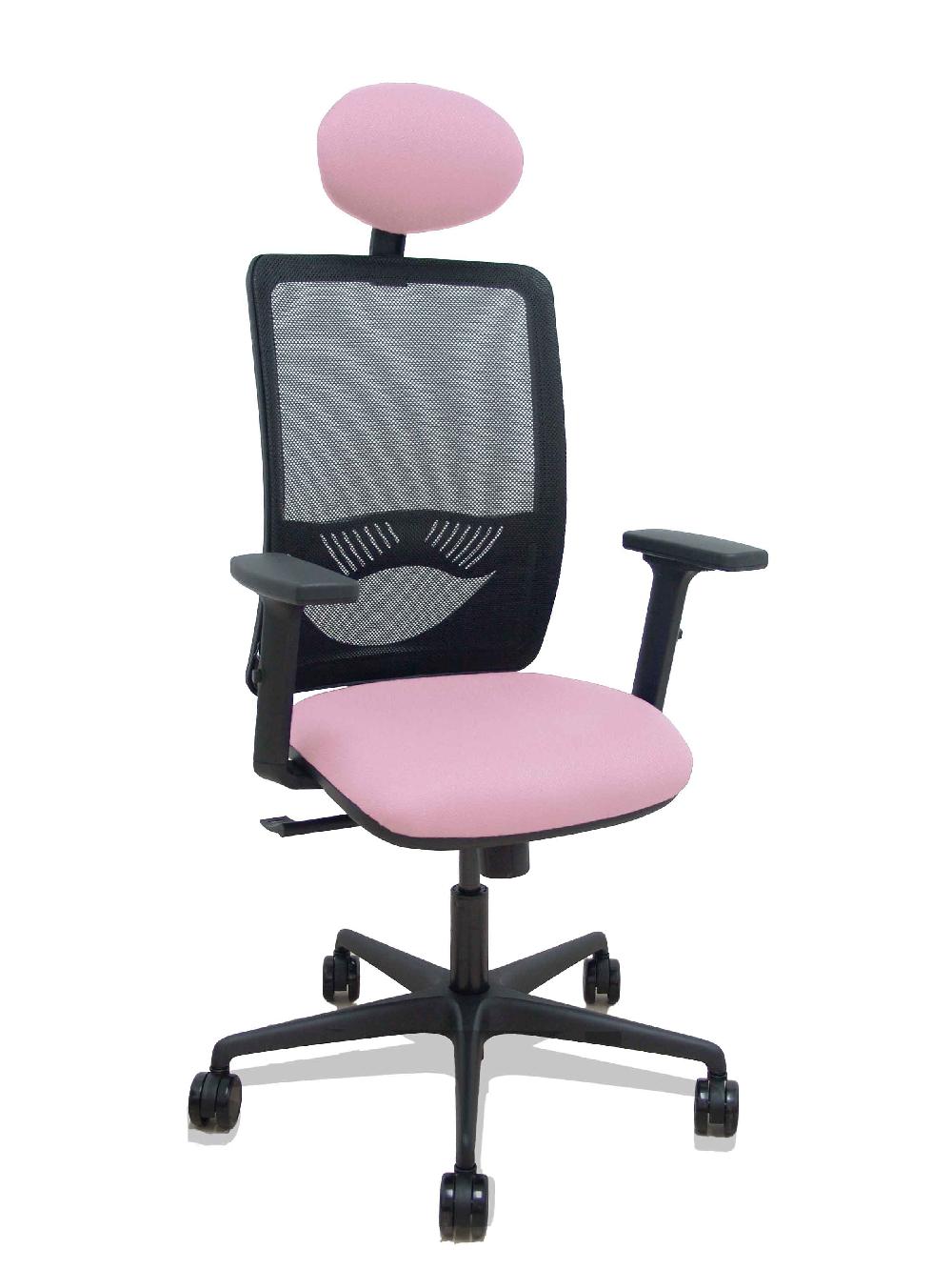 piqueras y crespo Silla Zulema sincro malla negra asiento bali rosa brazos 2D ruedas 65mm cabecero