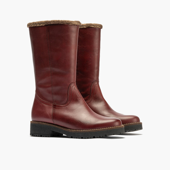 Pitillos Bota Media Con Pelo Para Mujer Color Burdeos