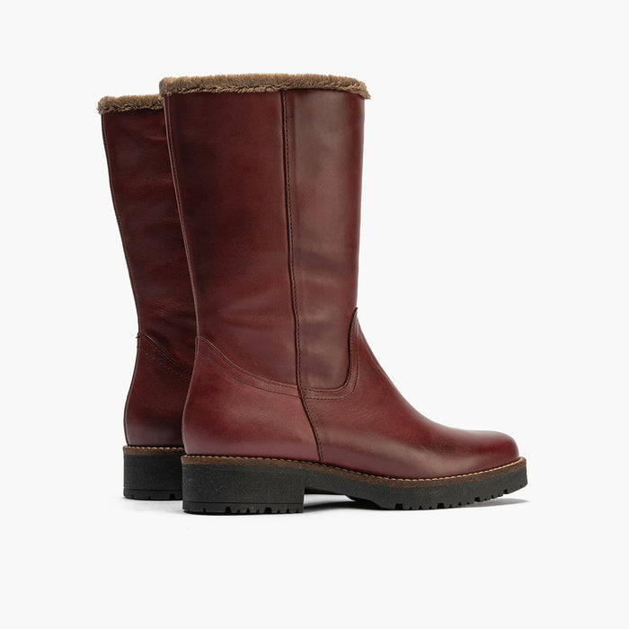 Pitillos Bota Media Con Pelo Para Mujer Color Burdeos