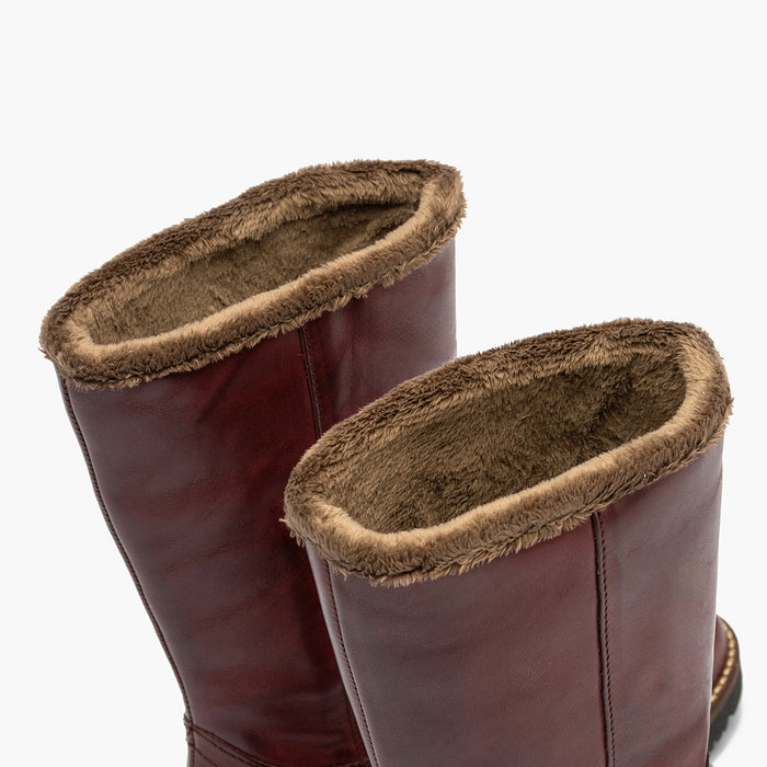 Pitillos Bota Media Con Pelo Para Mujer Color Burdeos