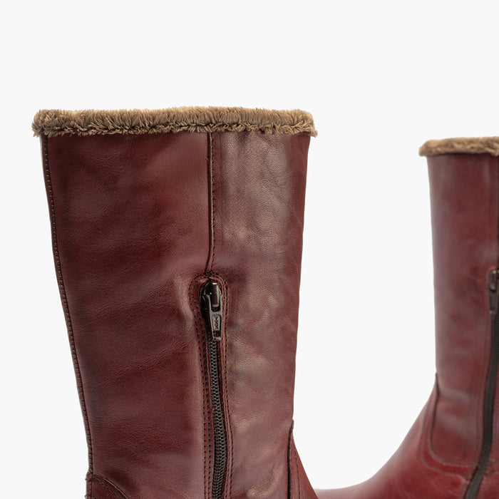 pitillos Bota Media con Pelo para mujer color burdeos