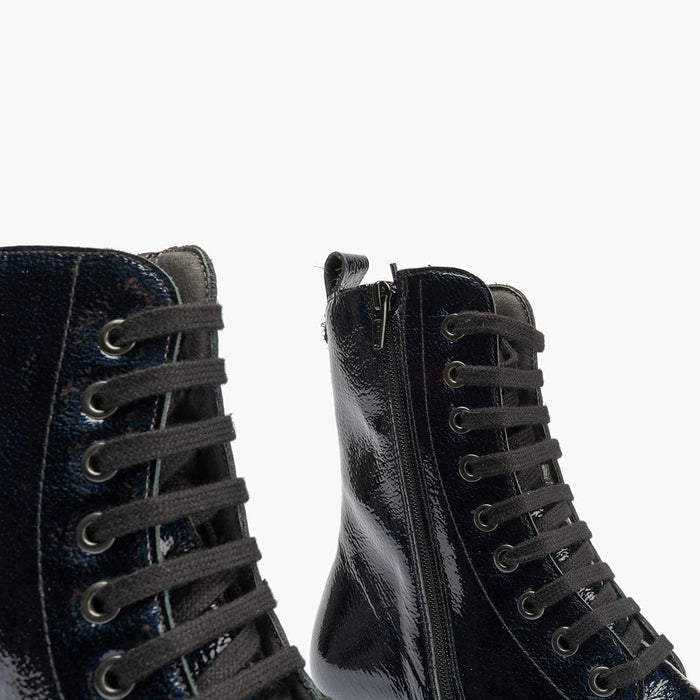 Pitillos Bota Militar En Charol Para Mujer Color Marino