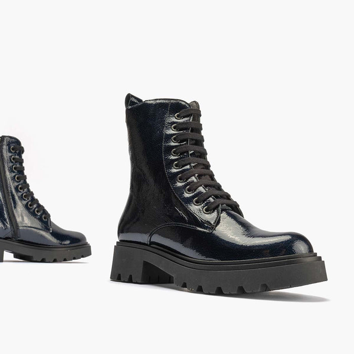 Pitillos Bota Militar En Charol Para Mujer Color Marino
