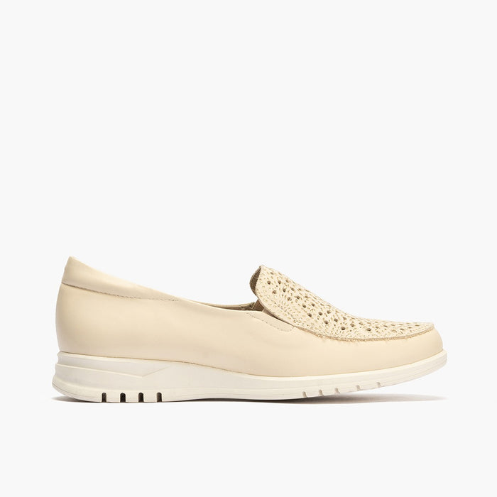 Pitillos Manoletina De Mujer Combinada Piel Con Grabado Y Suela De Goma CREMA