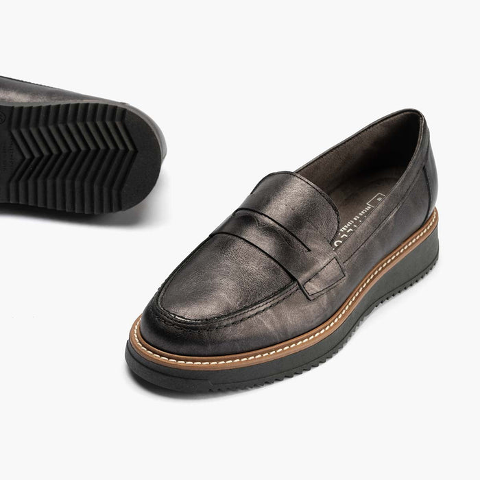 Pitillos Mocasín En Laminado De Mujer Color Antracita