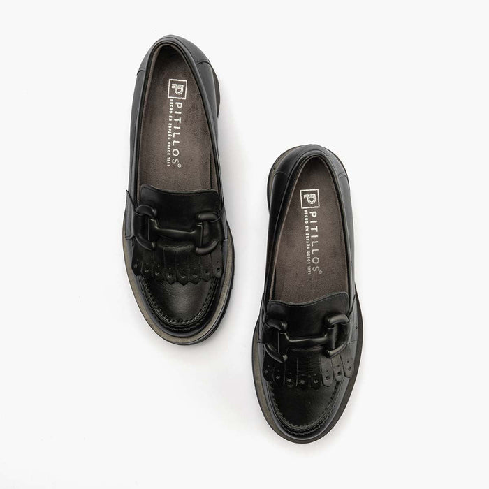 Pitillos Mocasín En Napa Con Flecos De Mujer Color Negro