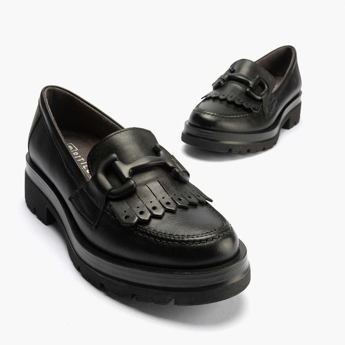 Pitillos Mocasín En Napa Con Flecos De Mujer Color Negro